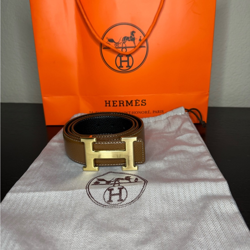 Hermes Tan Belt with Gold H Buckle